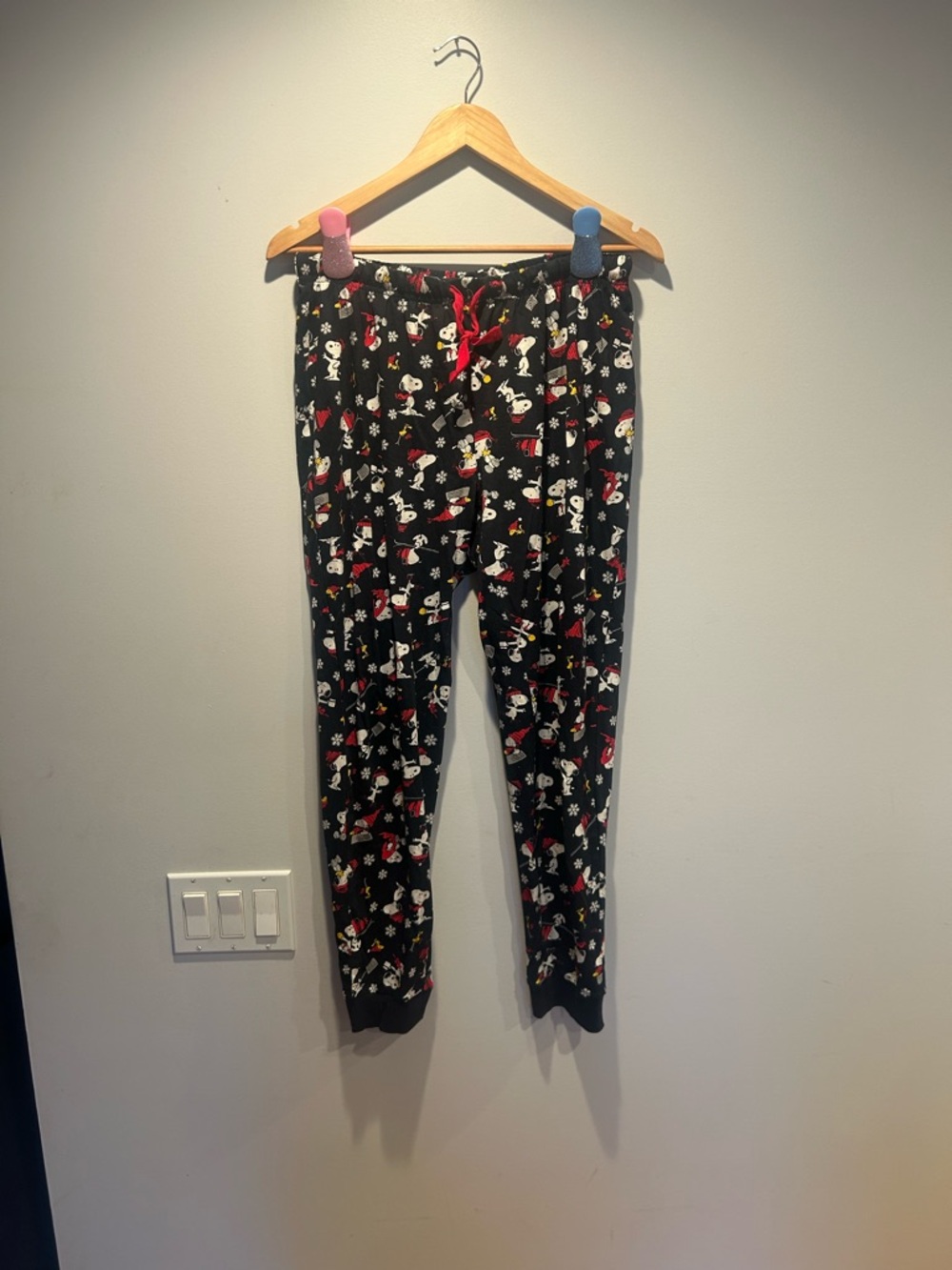 Peanuts Black Character-Print Pajama Joggers with Red Drawstring